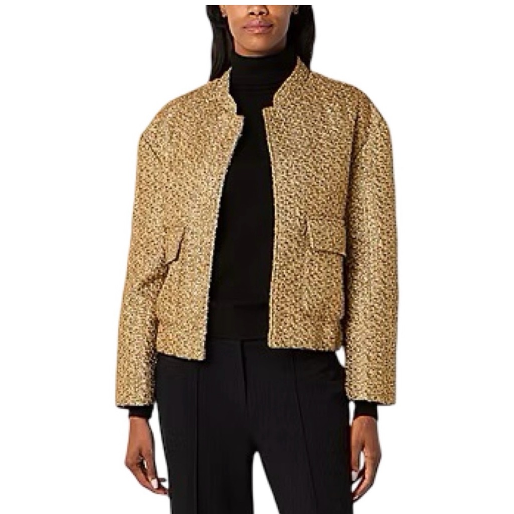 Liz Claiborne Women's Gold Sequined Tweed Bomber Jacket Size Large Nwt $89